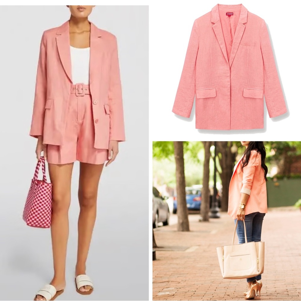 STAUD Pink Textured Oversized Blazer